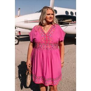 Savannah Jane 3x Pink Embroidered Mini Dress